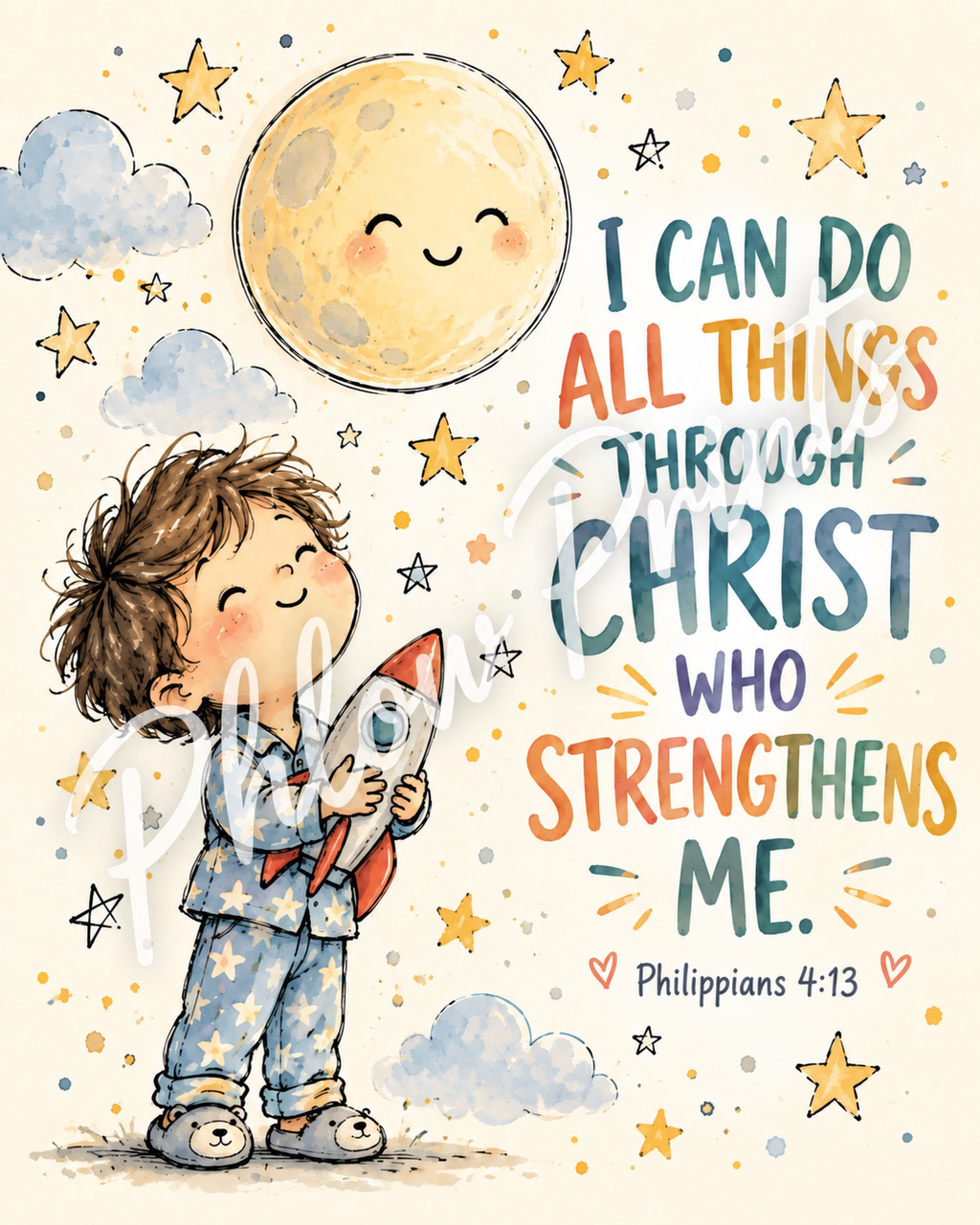 Philippians 4 13 Boys Bible Verse Wall Art Digital Download