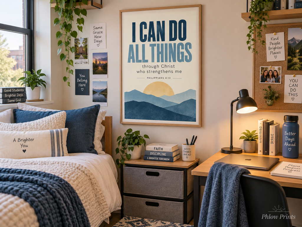 Philippians 4:13 Bible Verse Wall Art – Christian Dorm & Bedroom Print