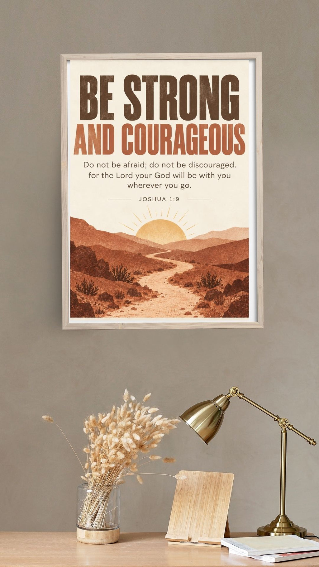 Joshua 1:9 Bible Verse Wall Art – Be Strong and Courageous Christian Print