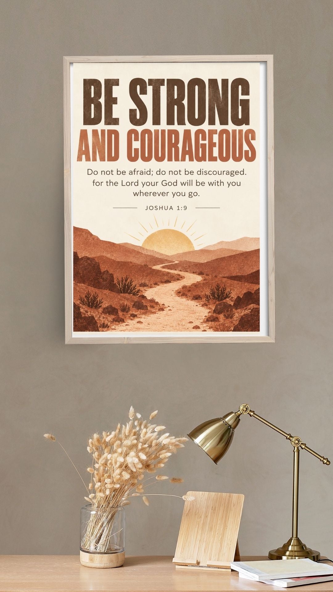 Joshua 1:9 Bible Verse Wall Art – Be Strong and Courageous Christian Print