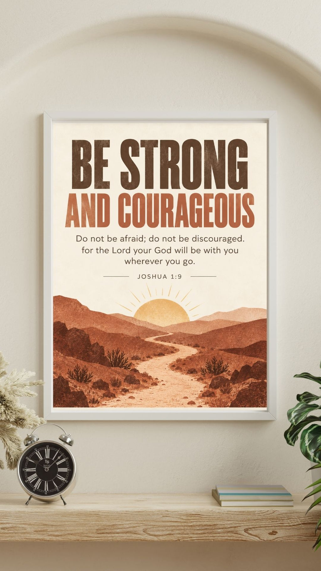 Joshua 1:9 Bible Verse Wall Art – Be Strong and Courageous Christian Print