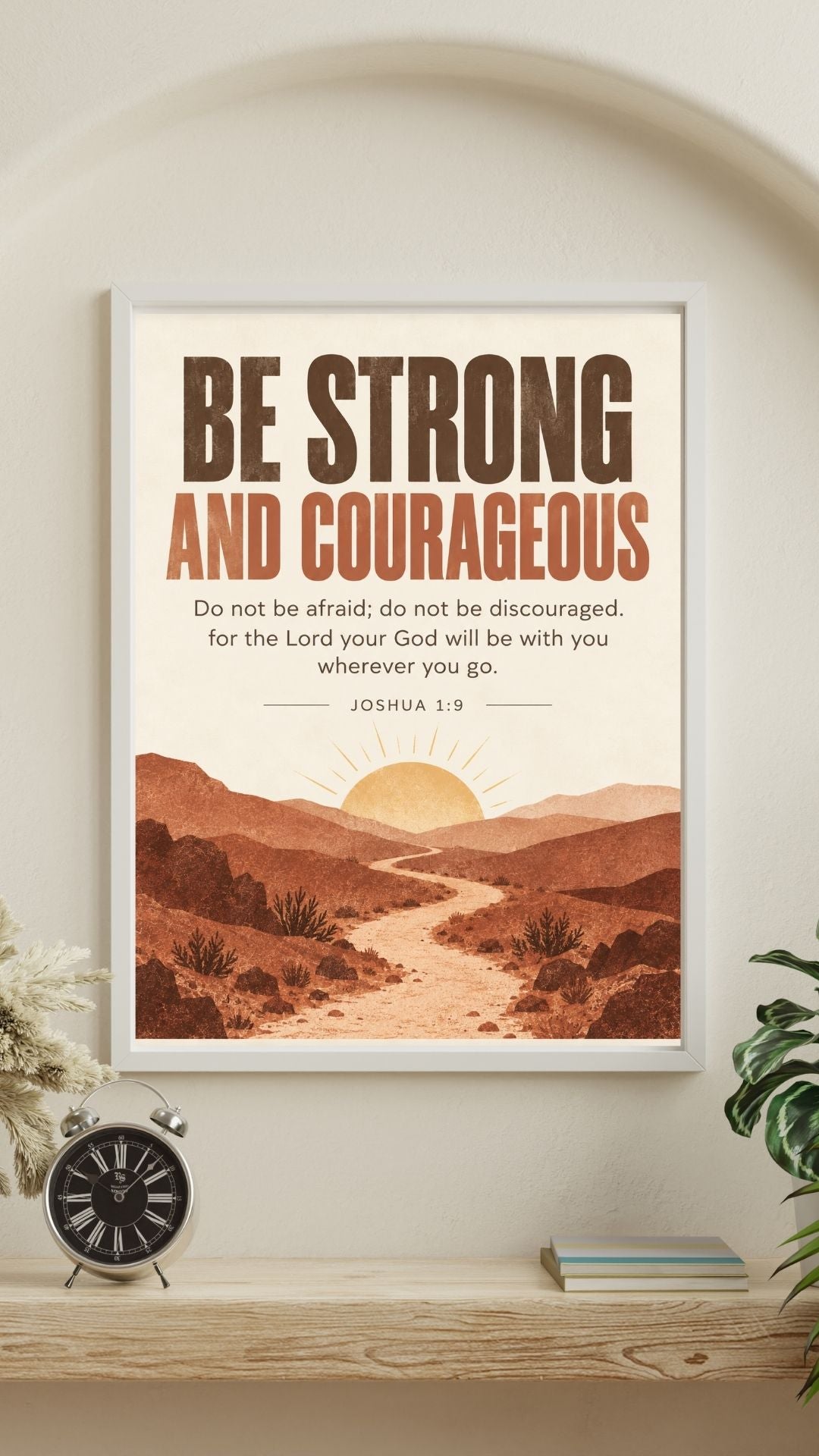 Joshua 1:9 Bible Verse Wall Art – Be Strong and Courageous Christian Print