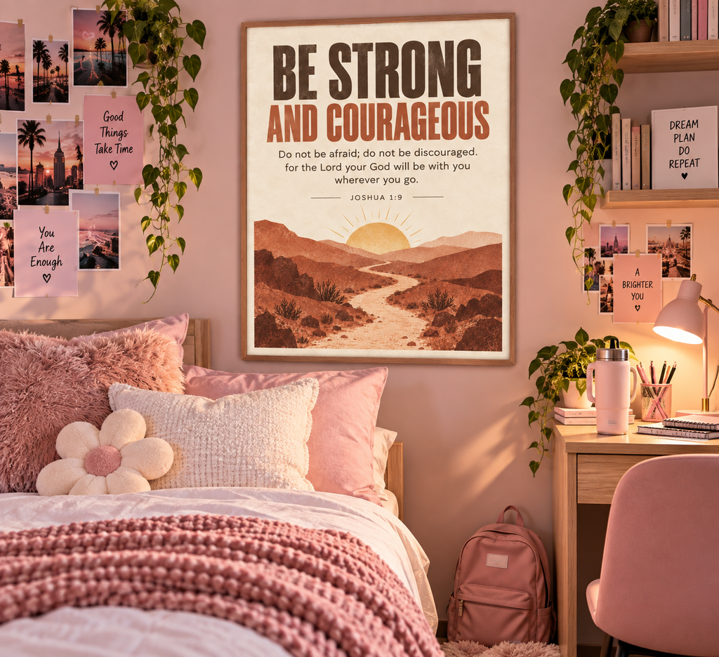 Joshua 1:9 Bible Verse Wall Art – Be Strong and Courageous Christian Print