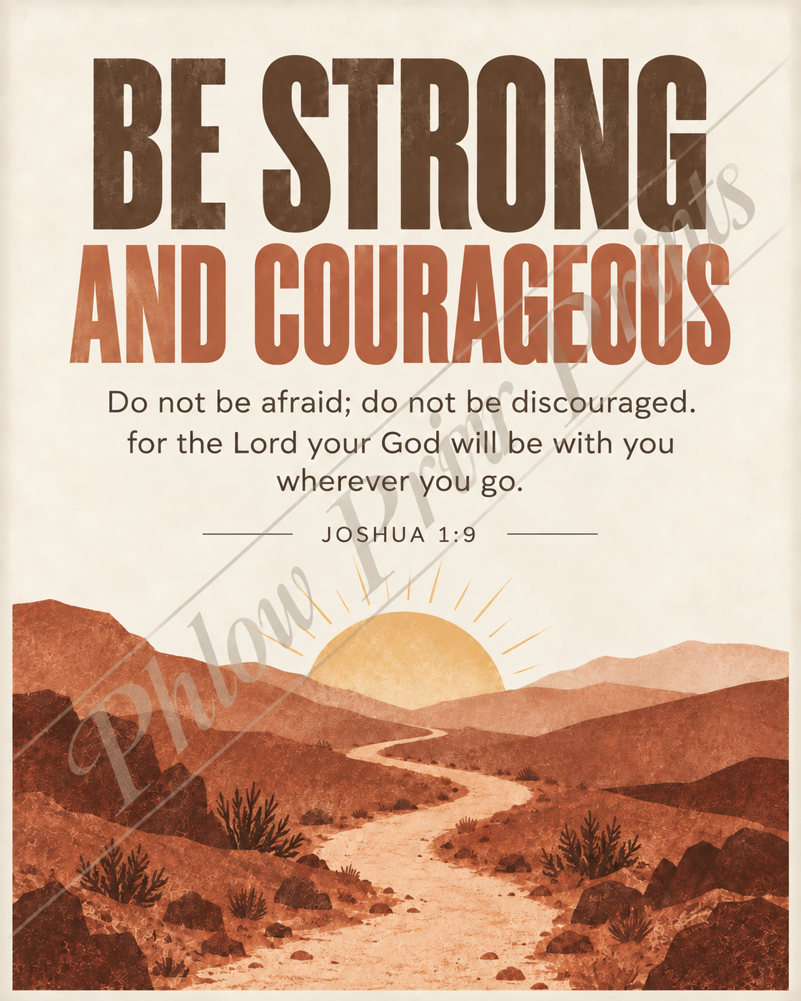Joshua 1:9 Bible Verse Wall Art – Be Strong and Courageous Christian Print
