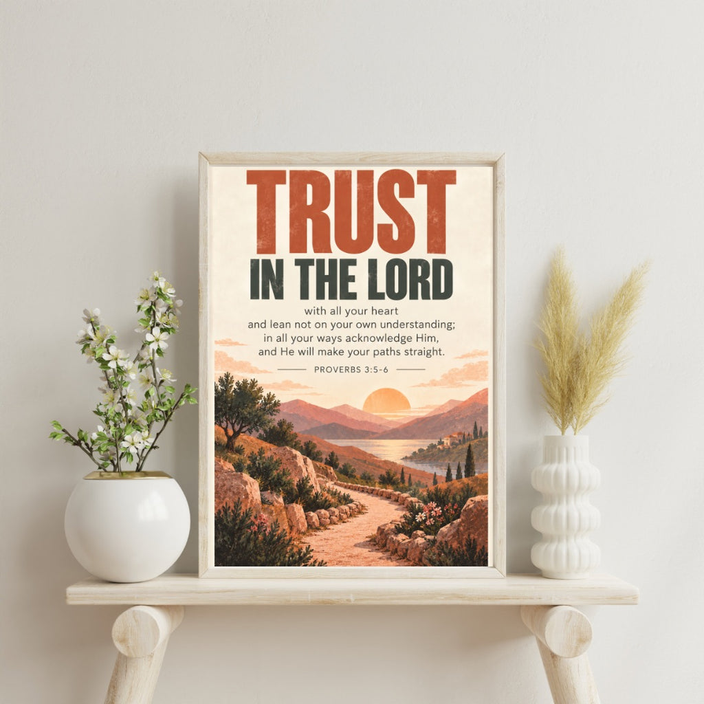 Proverbs 3:5–6 Bible Verse Wall Art – Trust in the Lord Christian Print