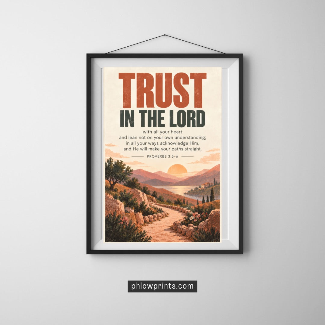 Proverbs 3:5–6 Bible Verse Wall Art – Trust in the Lord Christian Print