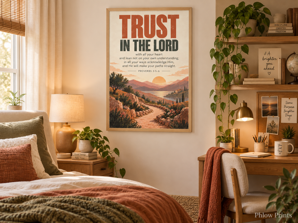 Proverbs 3:5–6 Bible Verse Wall Art – Trust in the Lord Christian Print