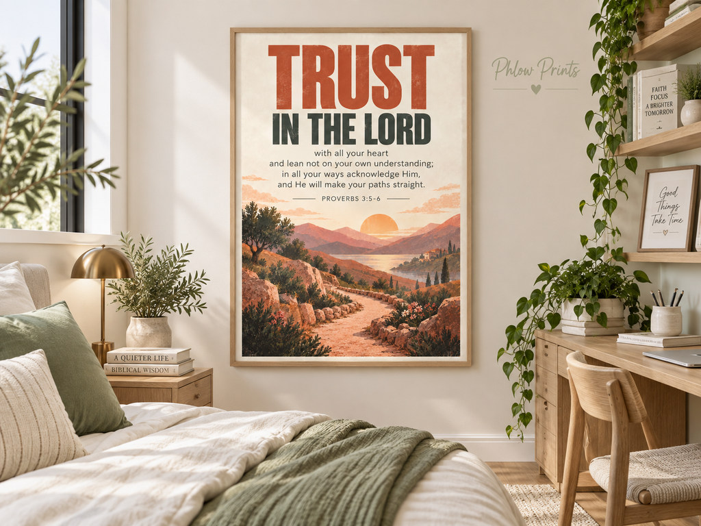 Proverbs 3:5–6 Bible Verse Wall Art – Trust in the Lord Christian Print