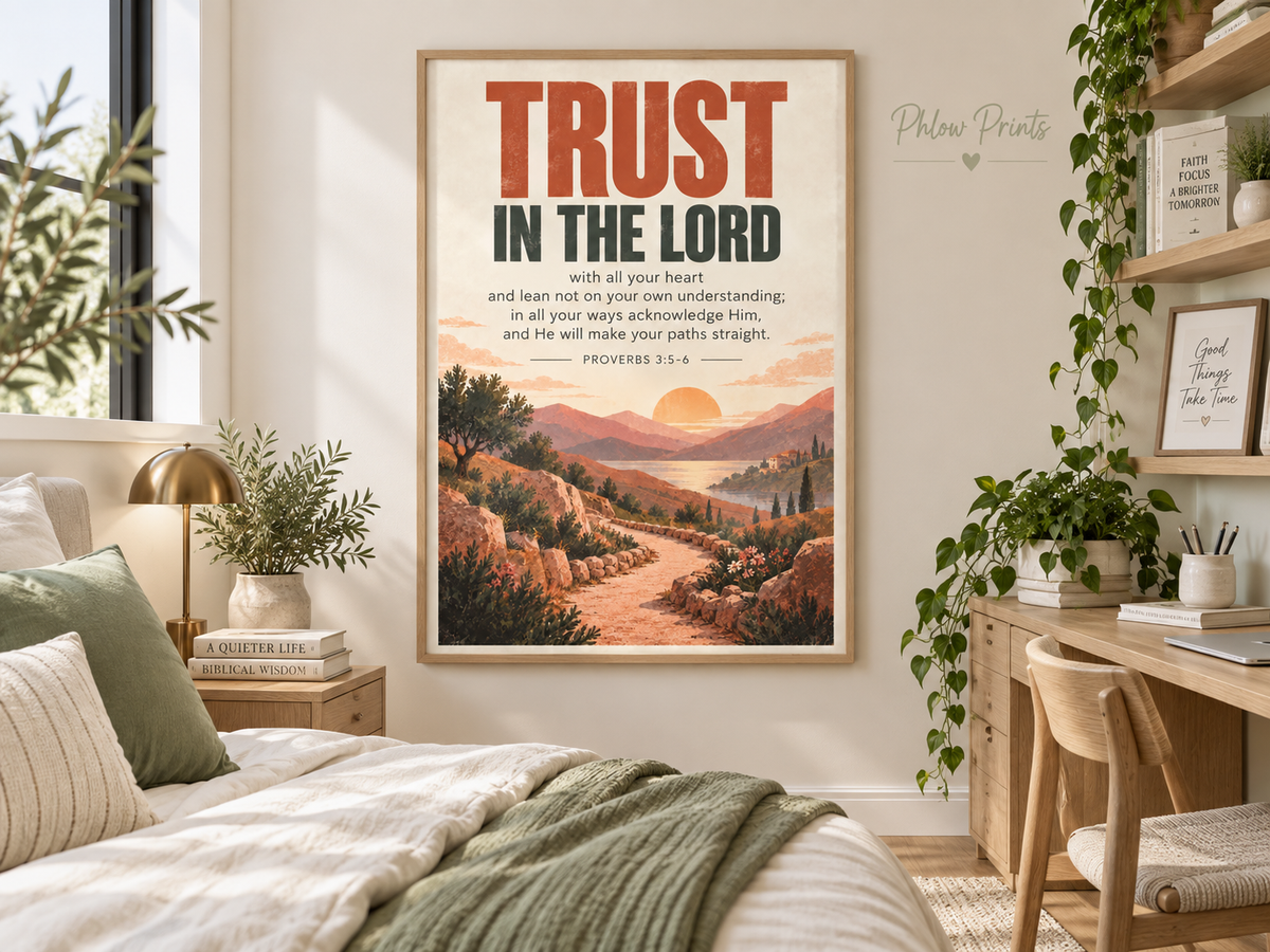 Proverbs 3:5–6 Bible Verse Wall Art – Trust in the Lord Christian Print