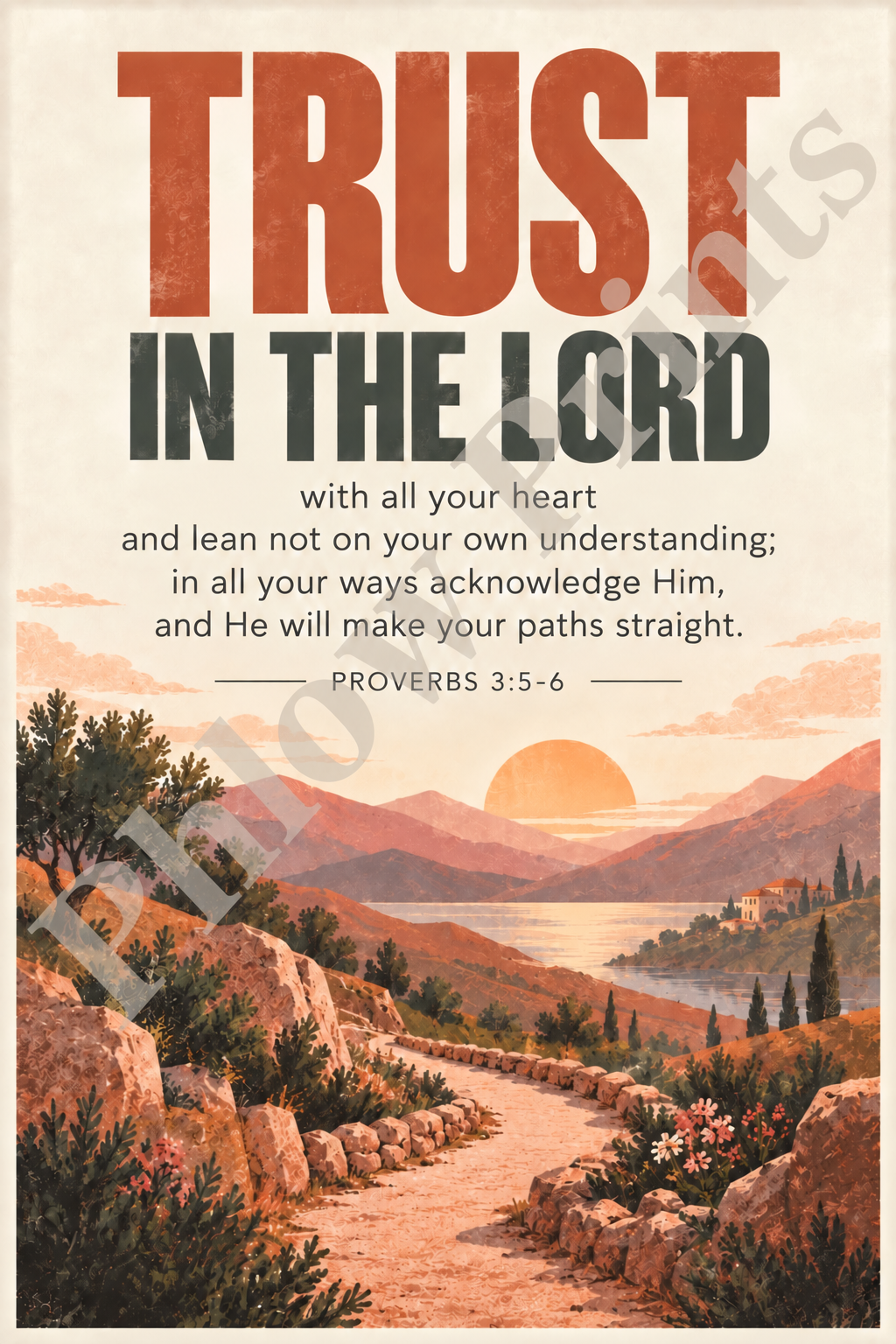 Proverbs 3:5–6 Bible Verse Wall Art – Trust in the Lord Christian Print
