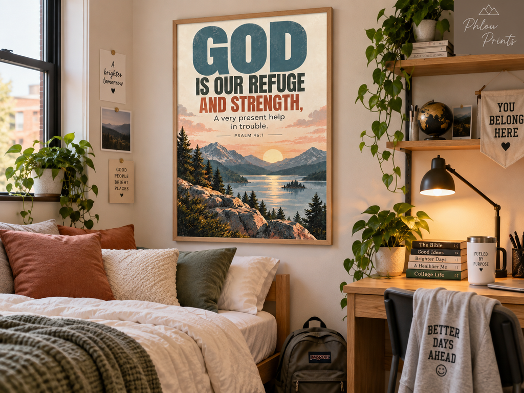 Psalm 46:1 Bible Verse Wall Art – God Is Our Refuge and Strength Christian Print