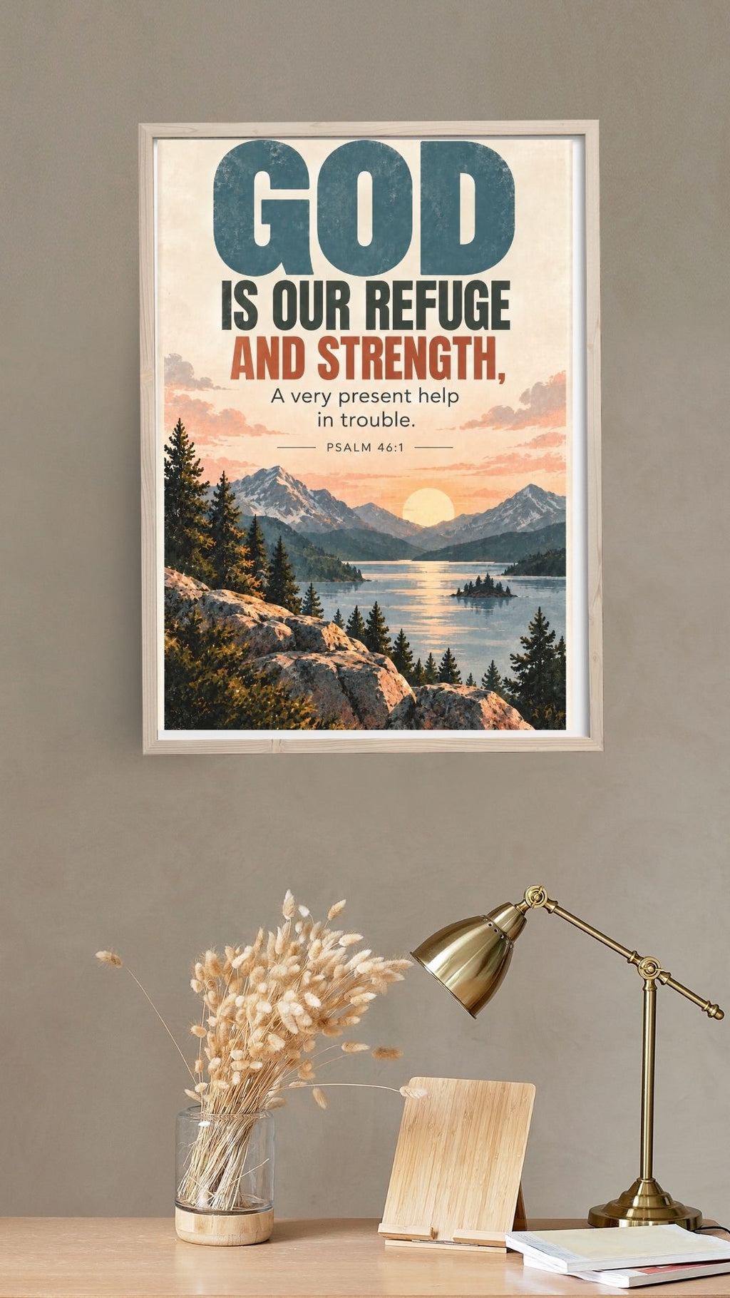 Psalm 46:1 Bible Verse Wall Art – God Is Our Refuge and Strength Christian Print