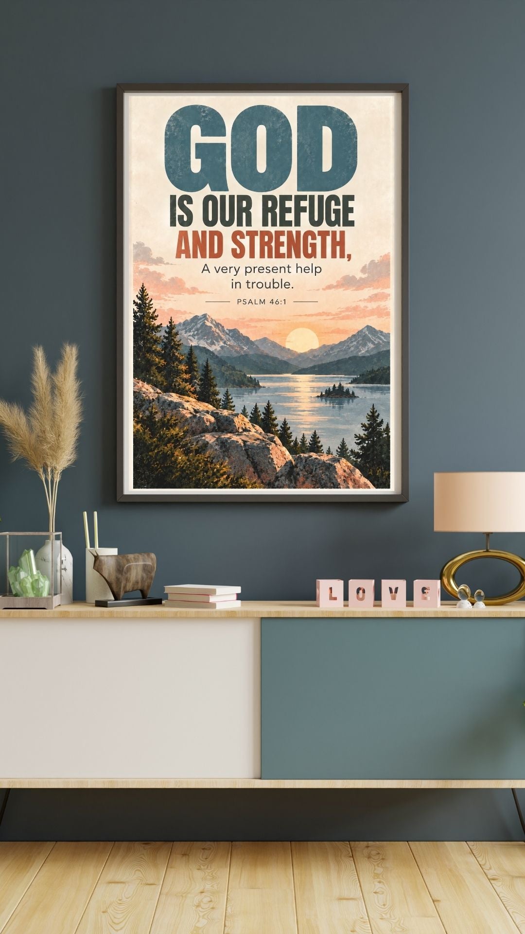 Psalm 46:1 Bible Verse Wall Art – God Is Our Refuge and Strength Christian Print