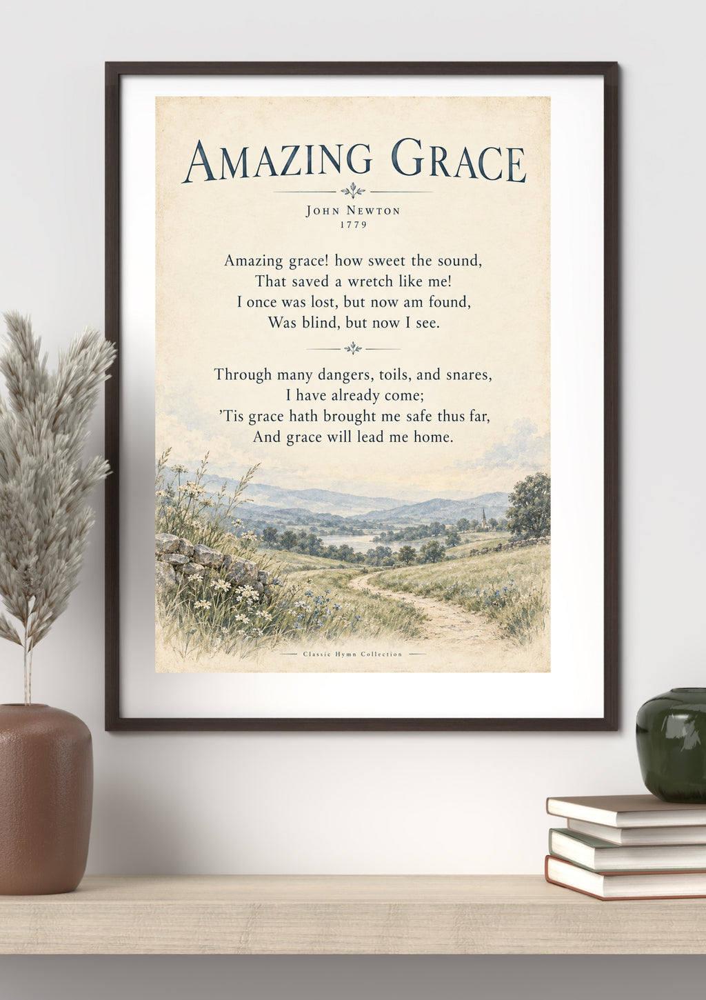 Amazing Grace Hymn Wall Art Print | John Newton Christian Wall Decor | Vintage Christian Hymn Poster
