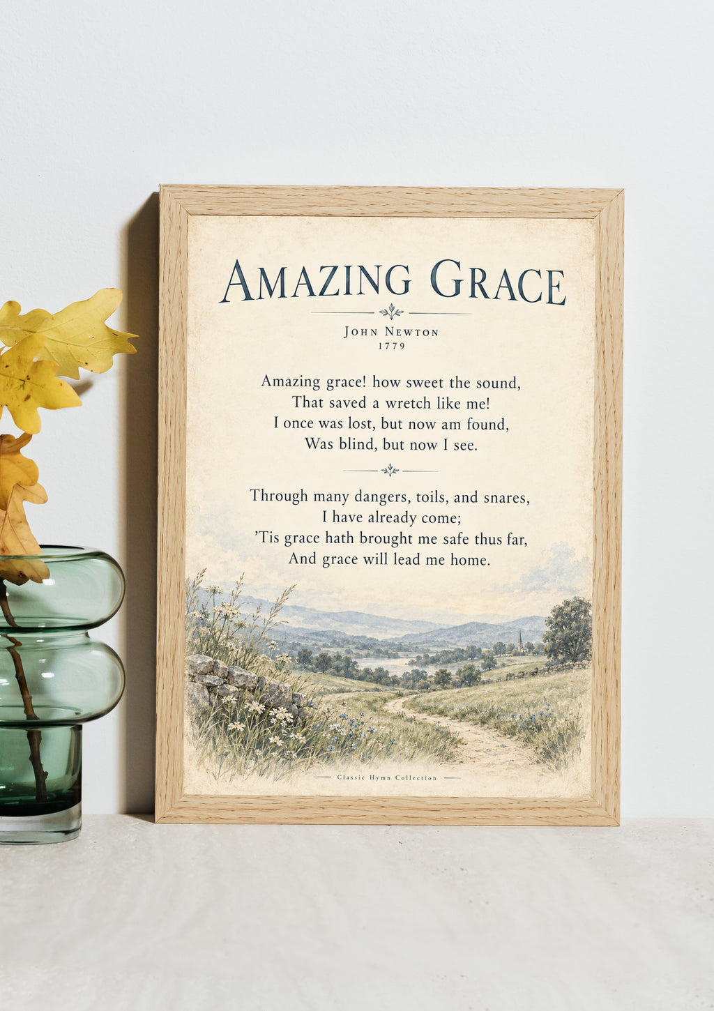 Amazing Grace Hymn Wall Art Print | John Newton Christian Wall Decor | Vintage Christian Hymn Poster