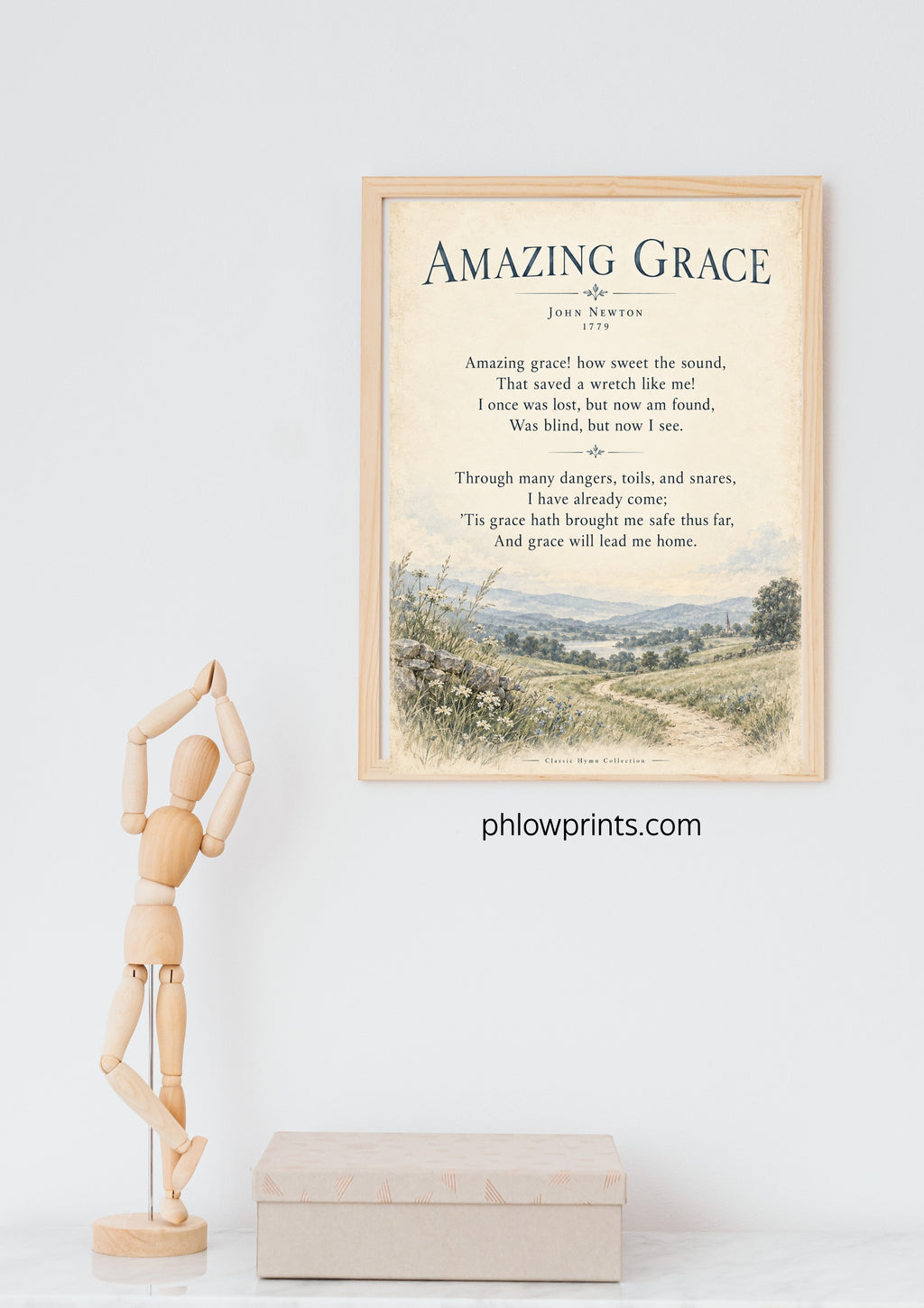 Amazing Grace Hymn Wall Art Print | John Newton Christian Wall Decor | Vintage Christian Hymn Poster