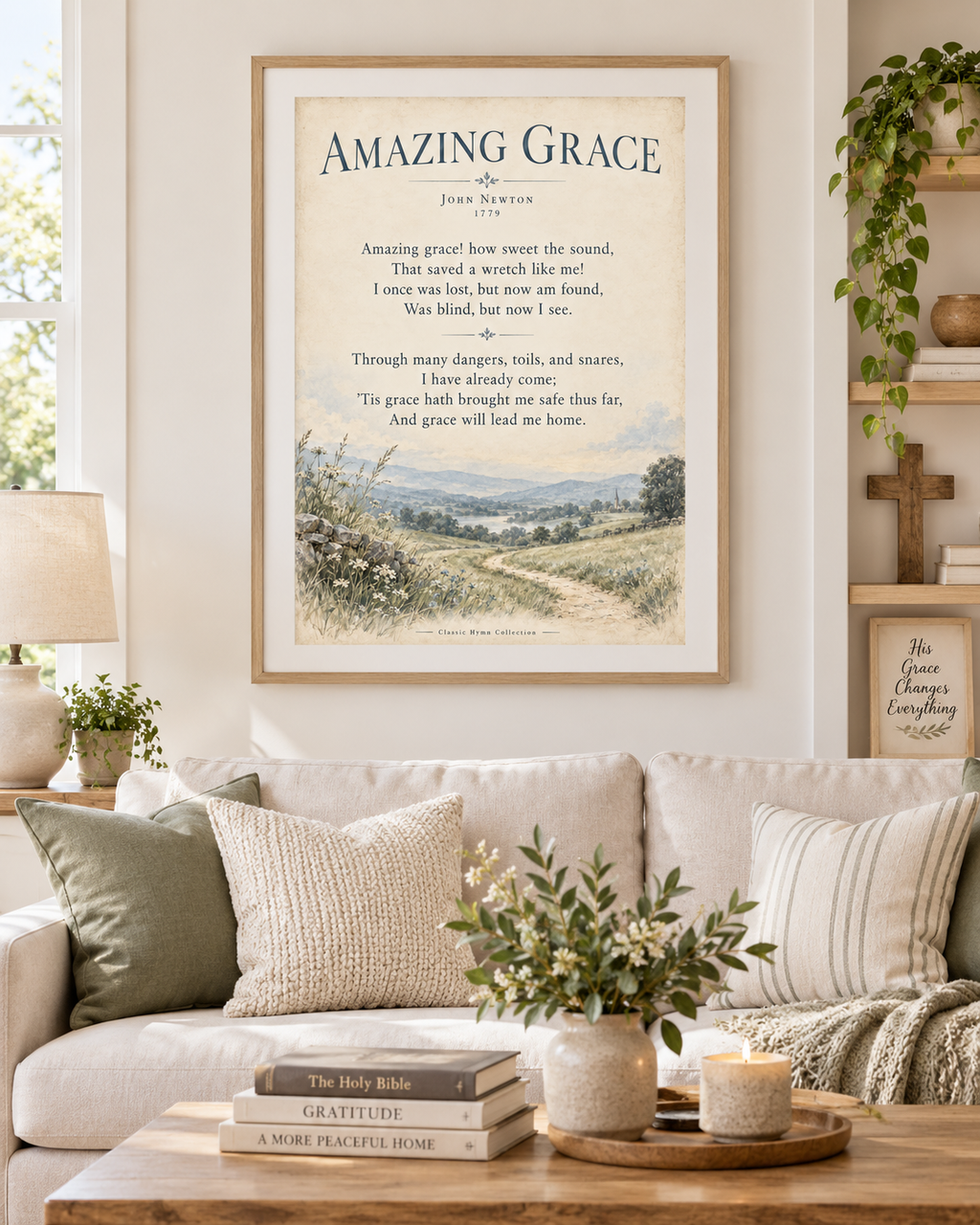 Amazing Grace Hymn Wall Art Print | John Newton Christian Wall Decor | Vintage Christian Hymn Poster
