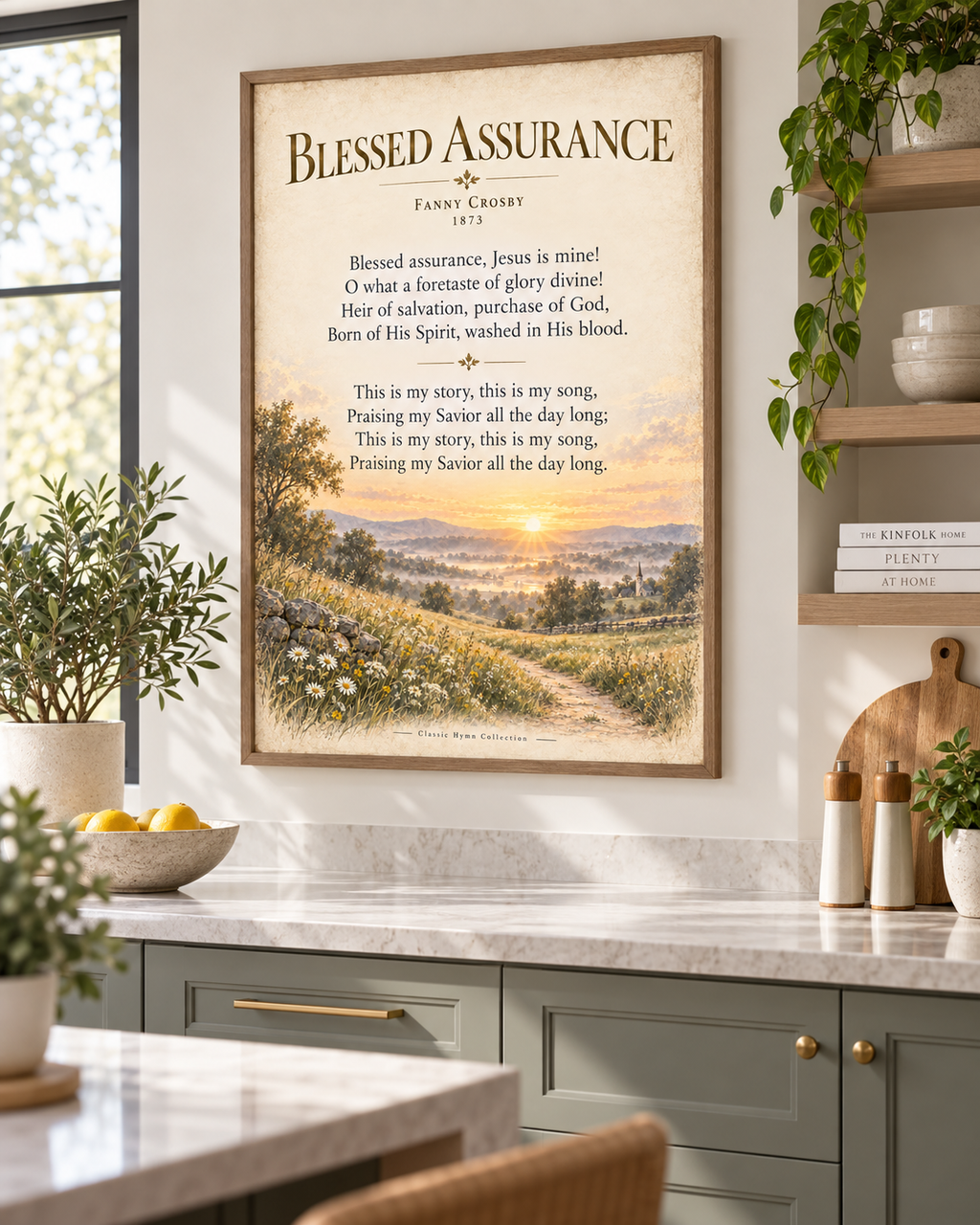 Blessed Assurance Hymn Wall Art Print | Fanny Crosby Christian Wall Decor | Vintage Faith Poster
