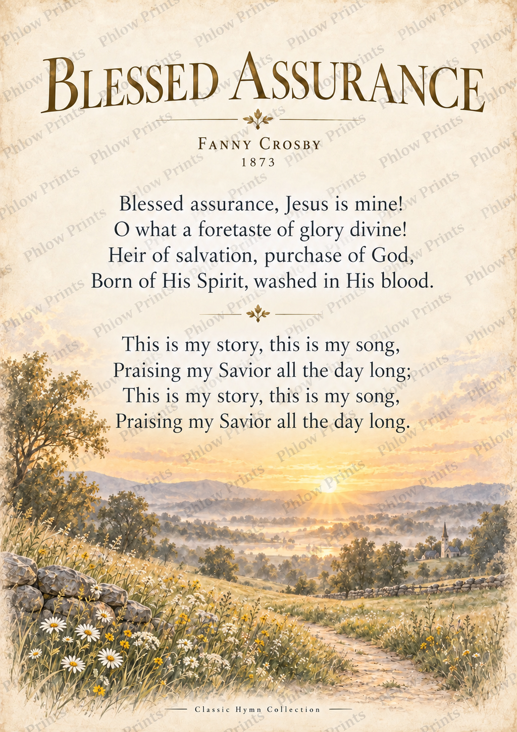 Blessed Assurance Hymn Wall Art Print | Fanny Crosby Christian Wall Decor | Vintage Faith Poster