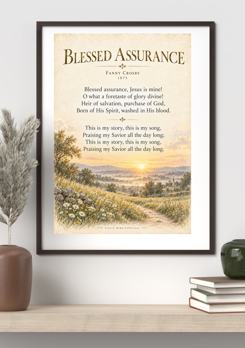 Blessed Assurance Hymn Wall Art Print | Fanny Crosby Christian Wall Decor | Vintage Faith Poster