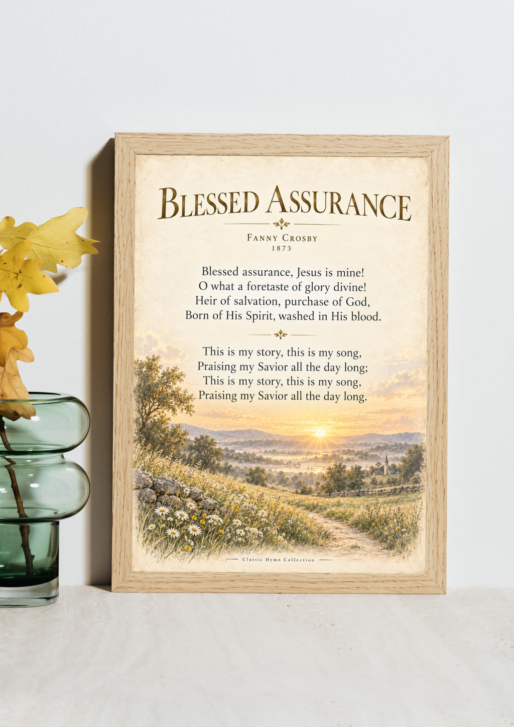 Blessed Assurance Hymn Wall Art Print | Fanny Crosby Christian Wall Decor | Vintage Faith Poster