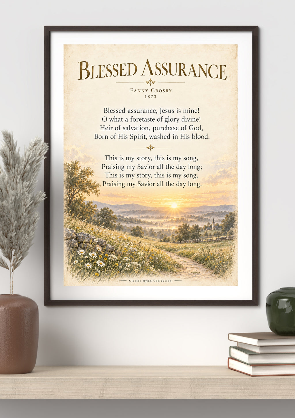 Blessed Assurance Hymn Wall Art Print | Fanny Crosby Christian Wall Decor | Vintage Faith Poster