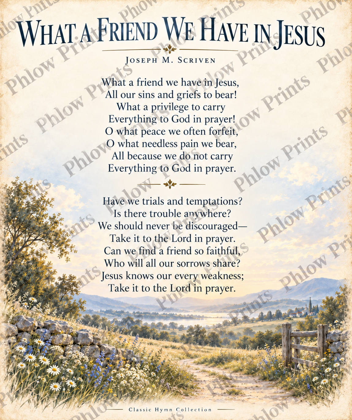 What a Friend We Have in Jesus Hymn Wall Art | Joseph M. Scriven Christian Print | Vintage Faith Decor