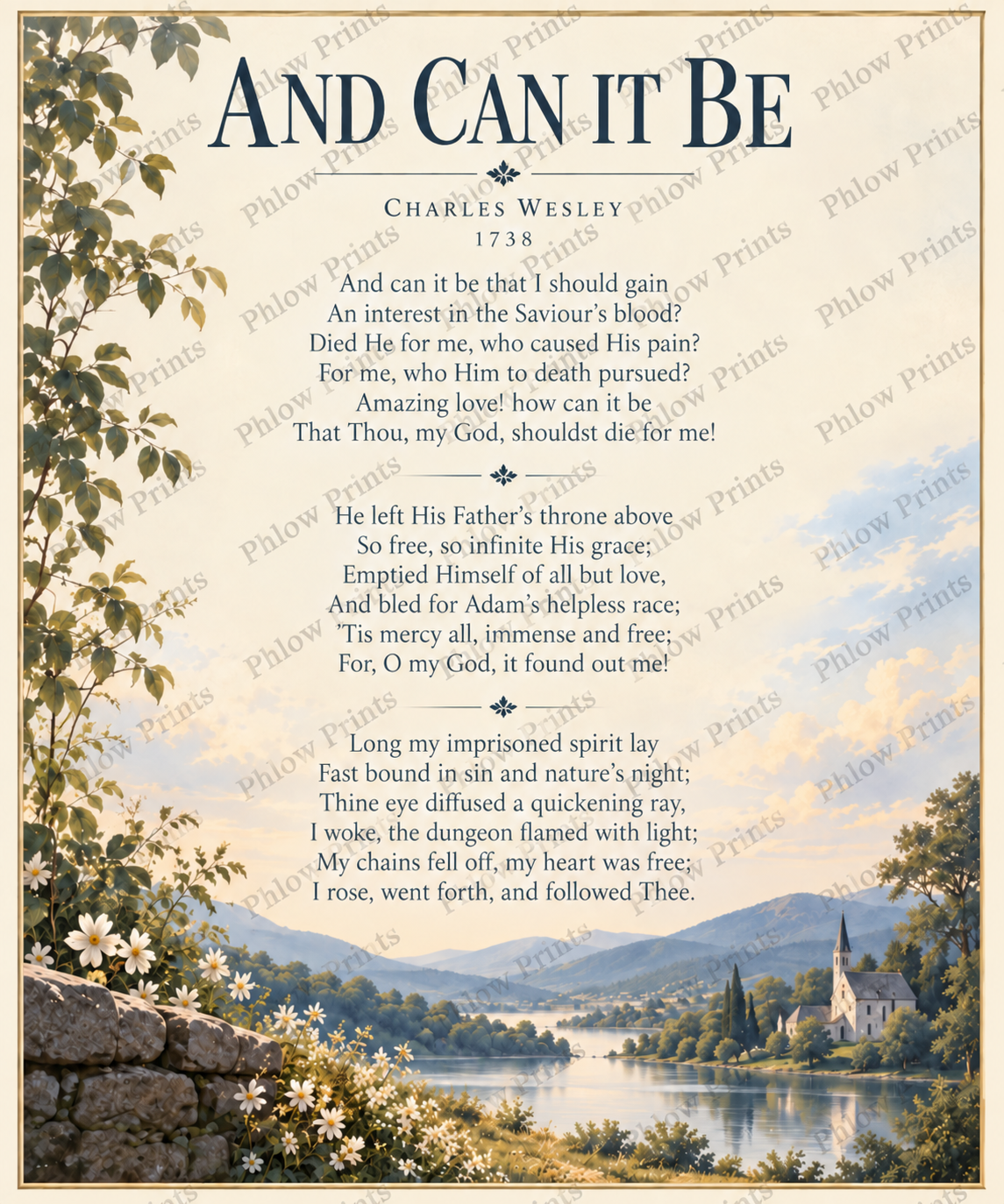 And Can It Be Hymn Wall Art Print | Charles Wesley Christian Wall Decor | Vintage Faith Poster
