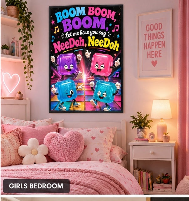Boom Boom Squishy Dance Party Wall Art | Colourful Kids & Tween Bedroom Poster