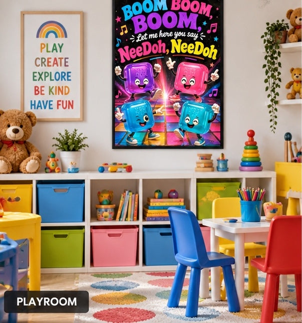 Boom Boom Squishy Dance Party Wall Art | Colourful Kids & Tween Bedroom Poster