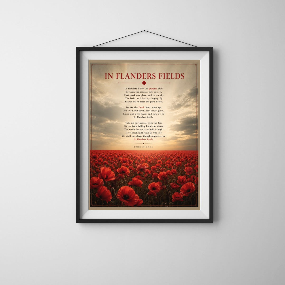 In Flanders Fields Wall Art Print – John McCrae WWI Poem – Poppy Remembrance Poster
