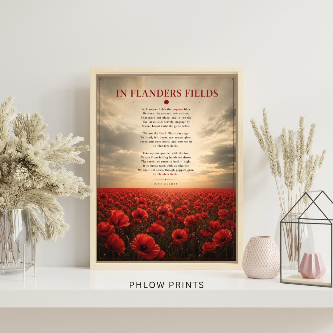 In Flanders Fields Wall Art Print – John McCrae WWI Poem – Poppy Remembrance Poster