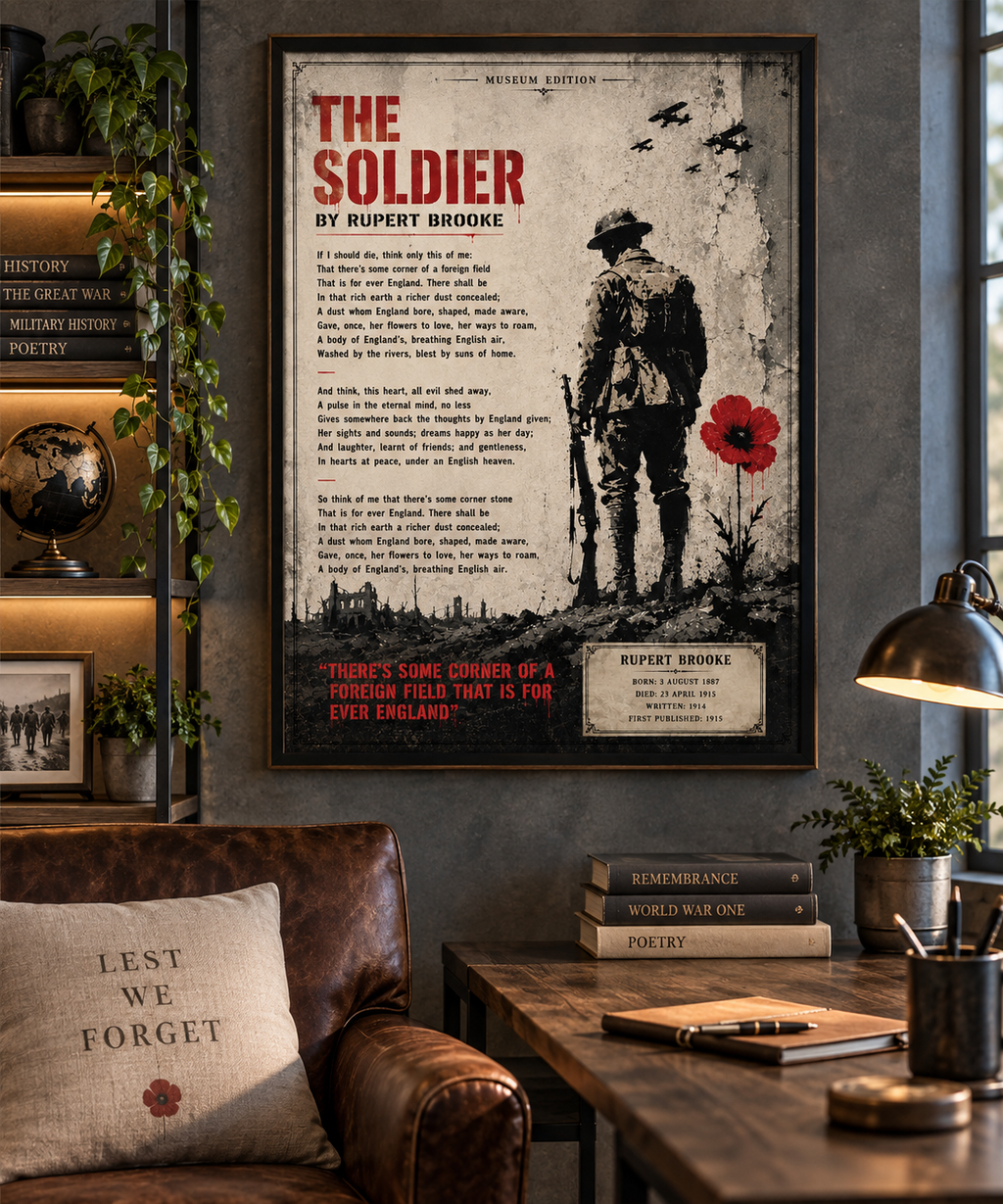 The Soldier by Rupert Brooke Wall Art – WWI Poetry Print – Remembrance Poppy Poster