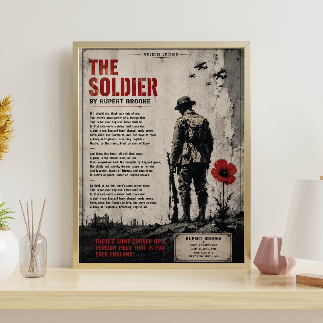 The Soldier by Rupert Brooke Wall Art – WWI Poetry Print – Remembrance Poppy Poster