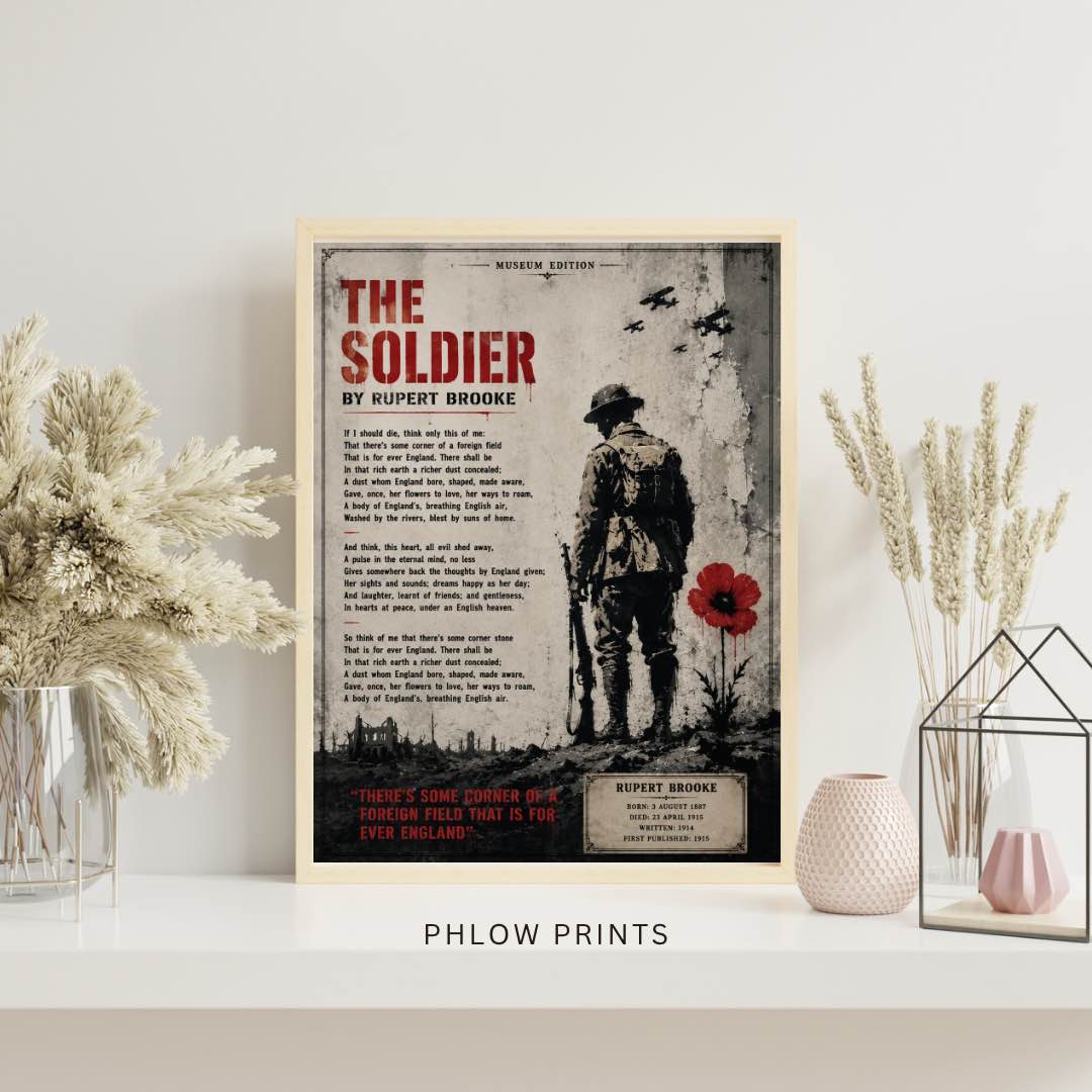 The Soldier by Rupert Brooke Wall Art – WWI Poetry Print – Remembrance Poppy Poster
