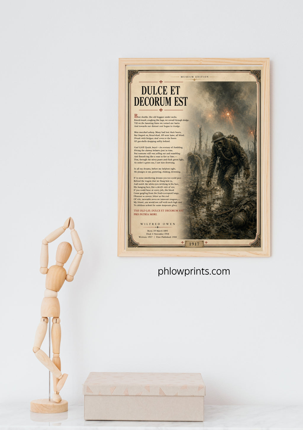 Dulce et Decorum Est by Wilfred Owen – WWI Poetry Wall Art – Museum Style War Poem Print