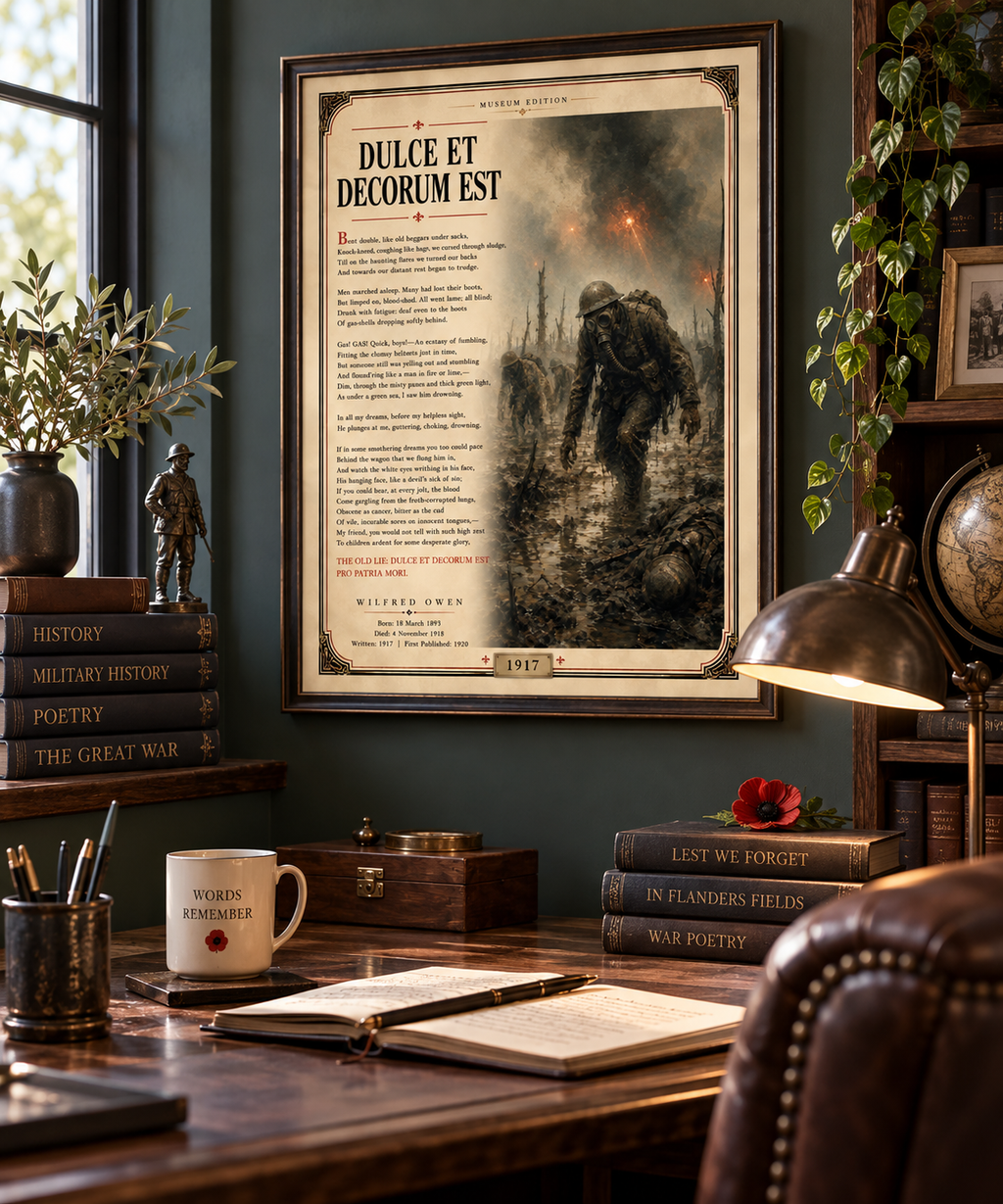 Dulce et Decorum Est by Wilfred Owen – WWI Poetry Wall Art – Museum Style War Poem Print