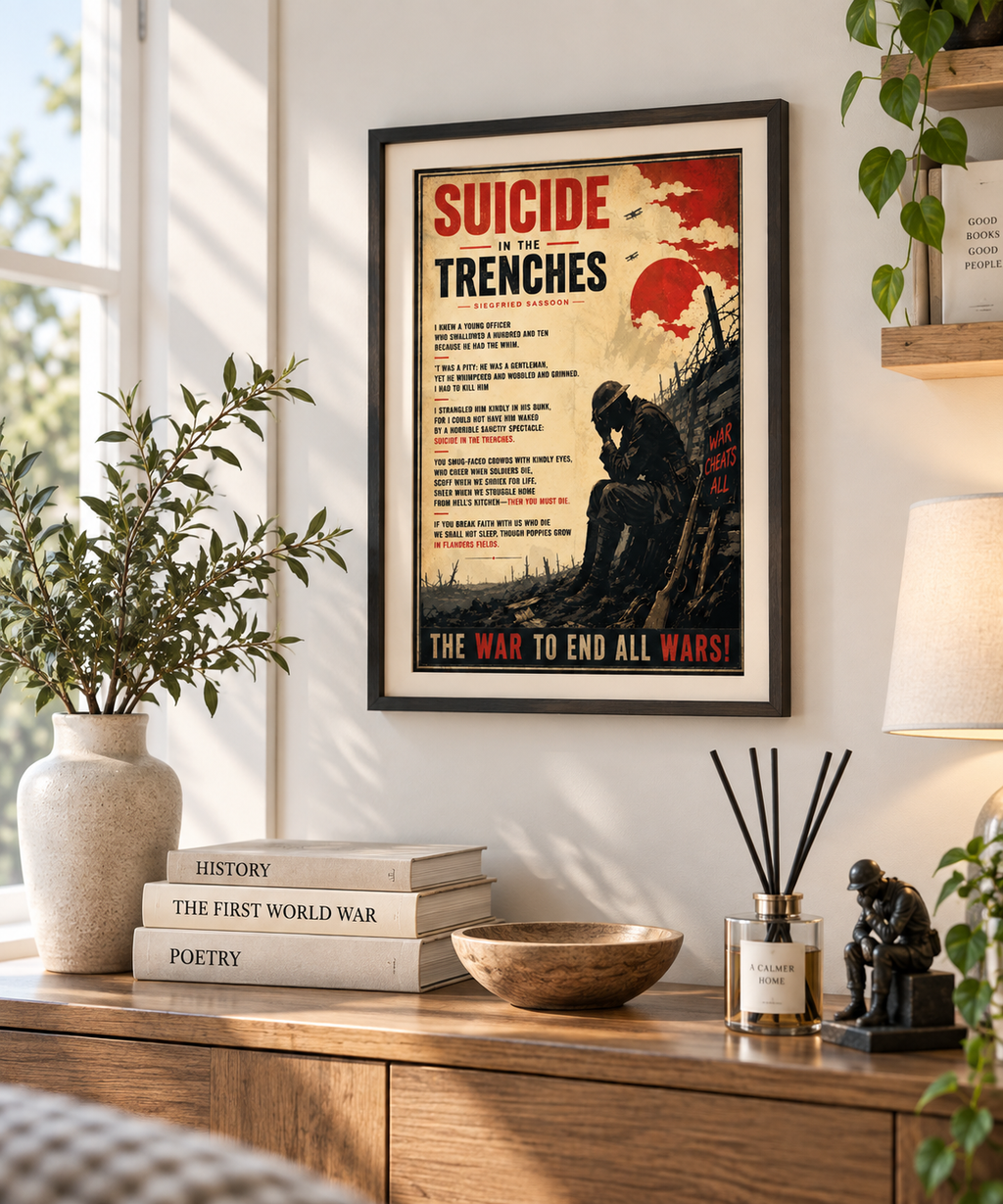 Suicide in the Trenches by Siegfried Sassoon – WWI Poetry Wall Art – Vintage War Poster