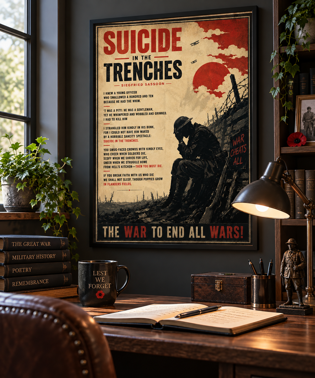 Suicide in the Trenches by Siegfried Sassoon – WWI Poetry Wall Art – Vintage War Poster