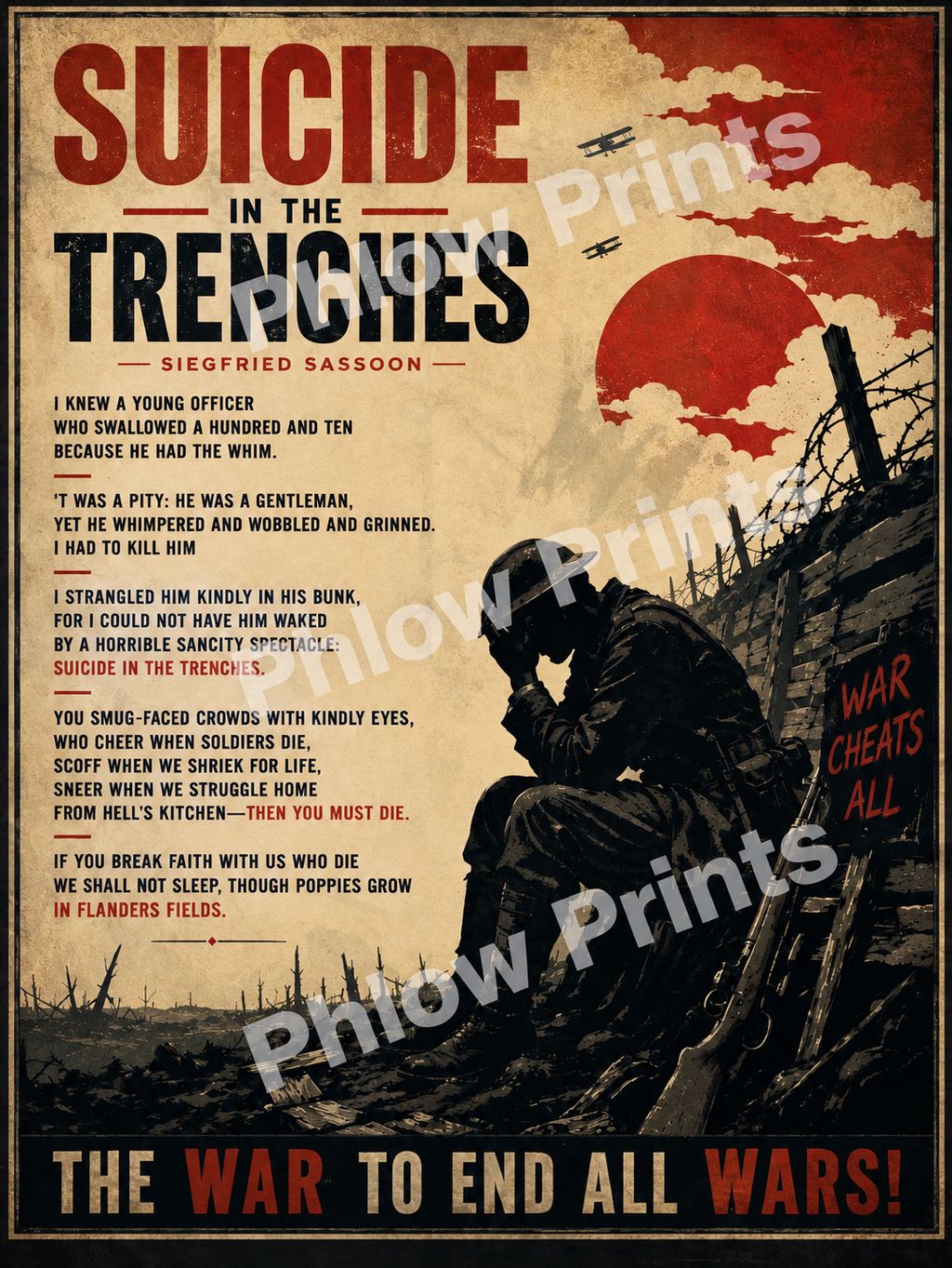Suicide in the Trenches by Siegfried Sassoon – WWI Poetry Wall Art – Vintage War Poster