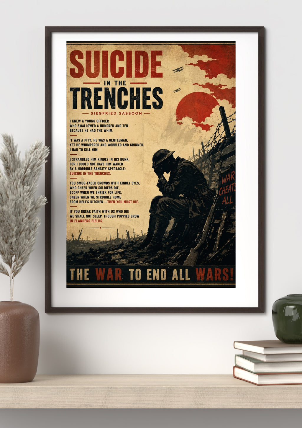 Suicide in the Trenches by Siegfried Sassoon – WWI Poetry Wall Art – Vintage War Poster
