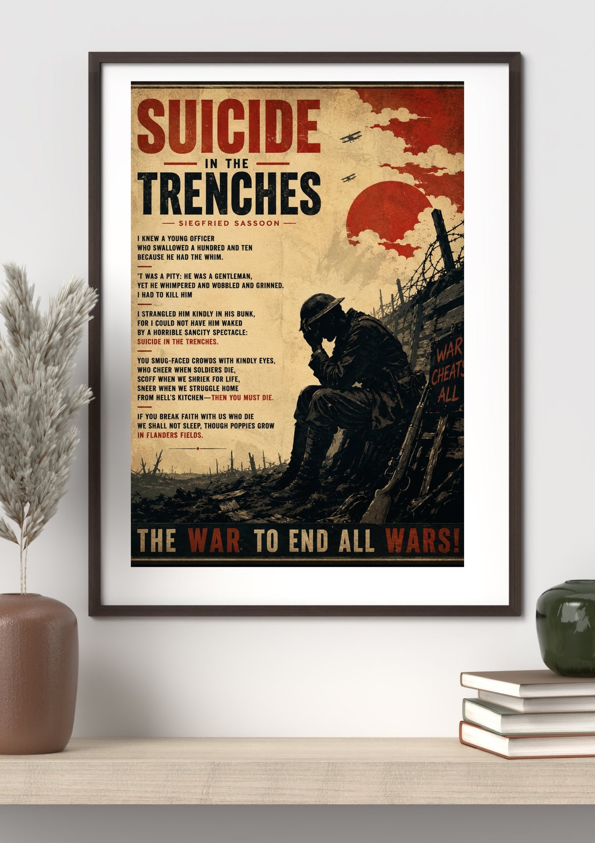 Suicide in the Trenches by Siegfried Sassoon – WWI Poetry Wall Art – Vintage War Poster