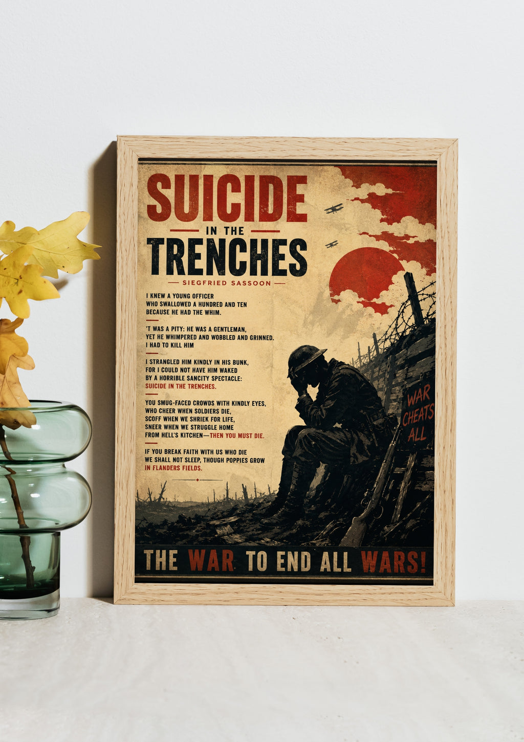 Suicide in the Trenches by Siegfried Sassoon – WWI Poetry Wall Art – Vintage War Poster