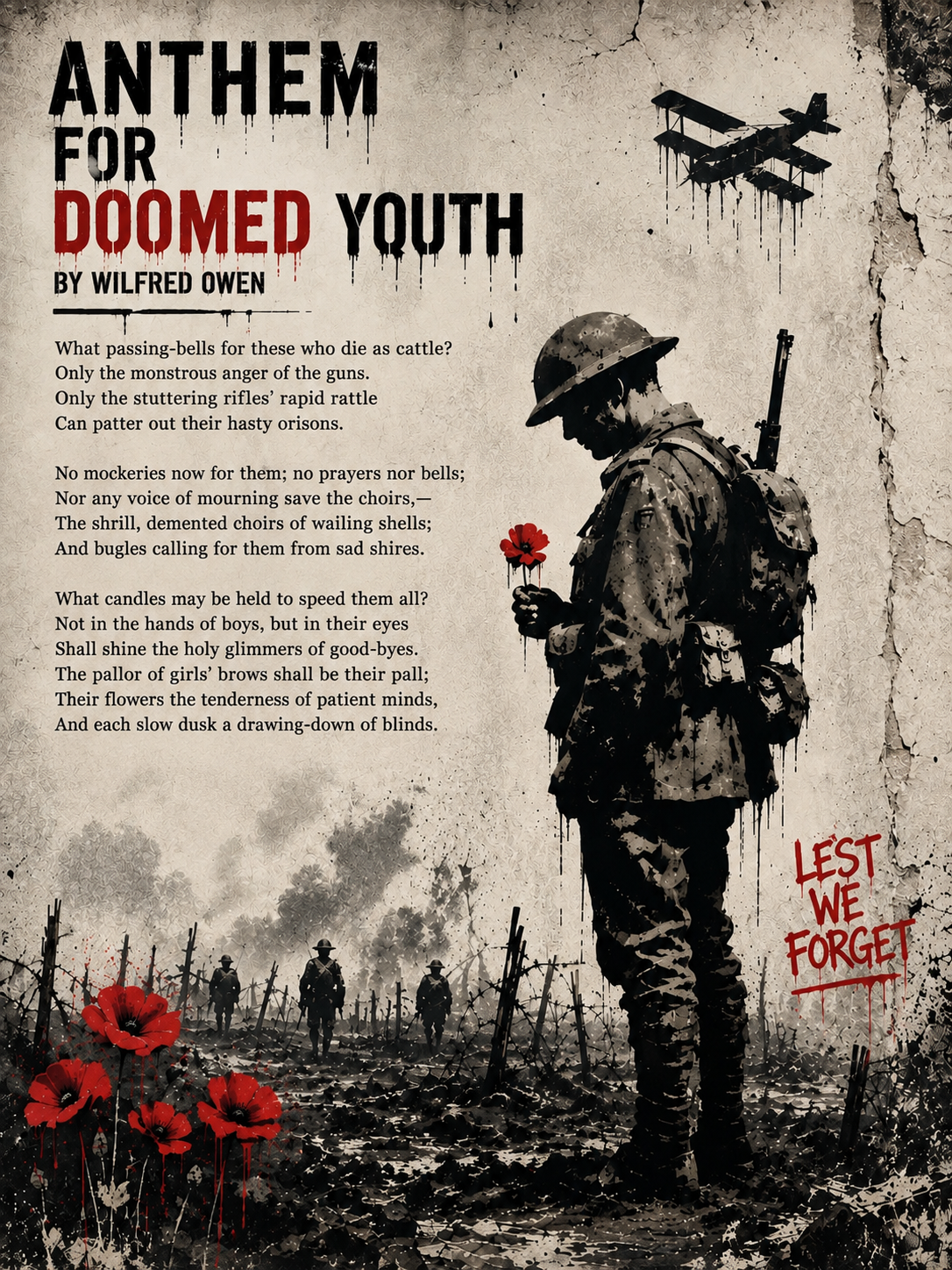 Anthem for Doomed Youth by Wilfred Owen – WWI Poetry Wall Art – Remembrance Print