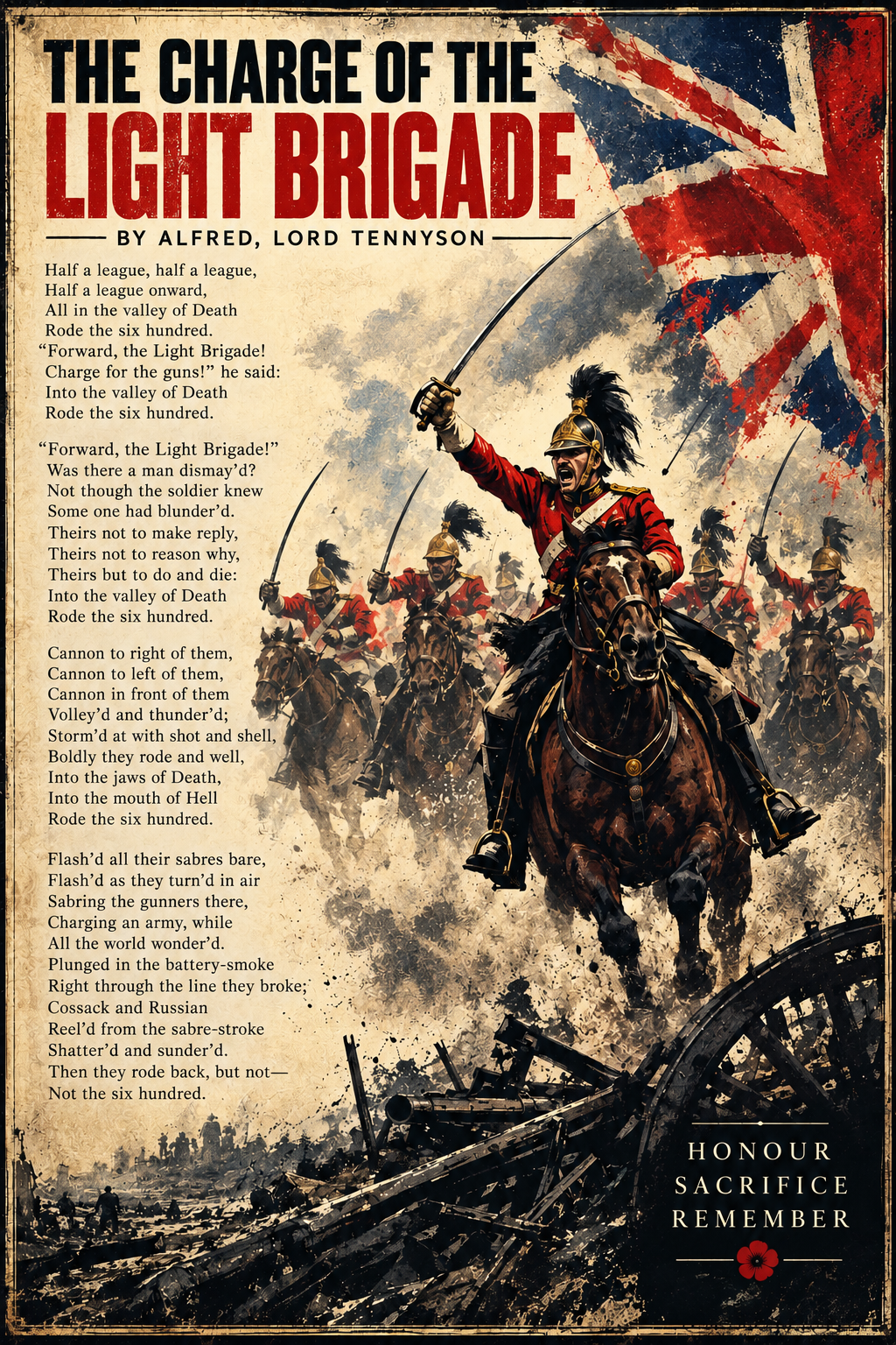 The Charge of the Light Brigade by Alfred Lord Tennyson – Historic War Poetry Wall Art Print