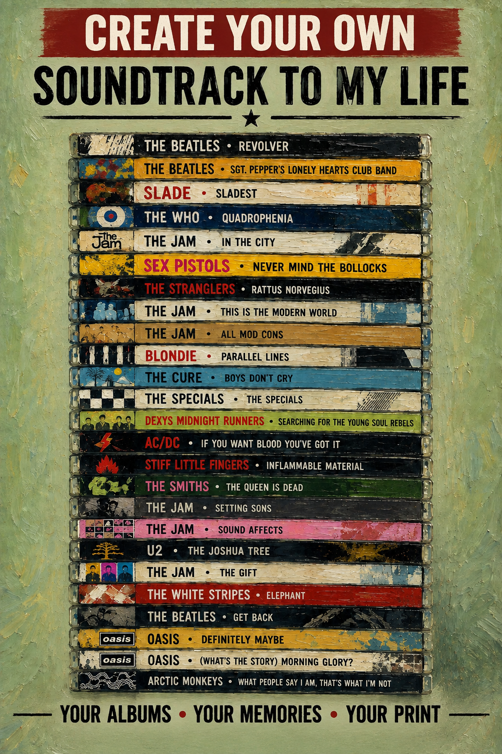 Personalised Soundtrack to My Life custom album wall art print featuring 25 favourite records