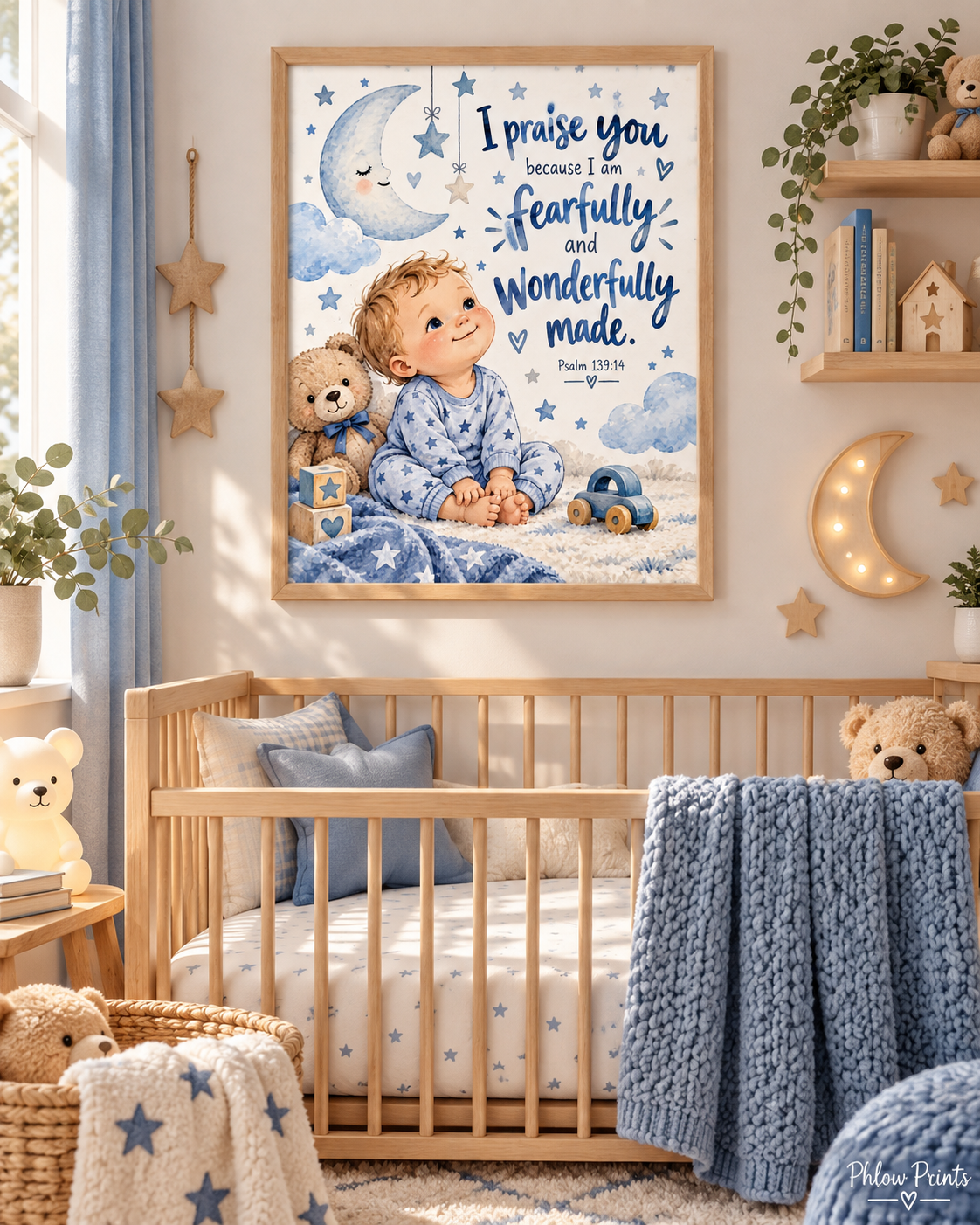 Psalm 139:14 Baby Boy Bible Verse Wall Art – Fearfully and Wonderfully Made Nursery Print