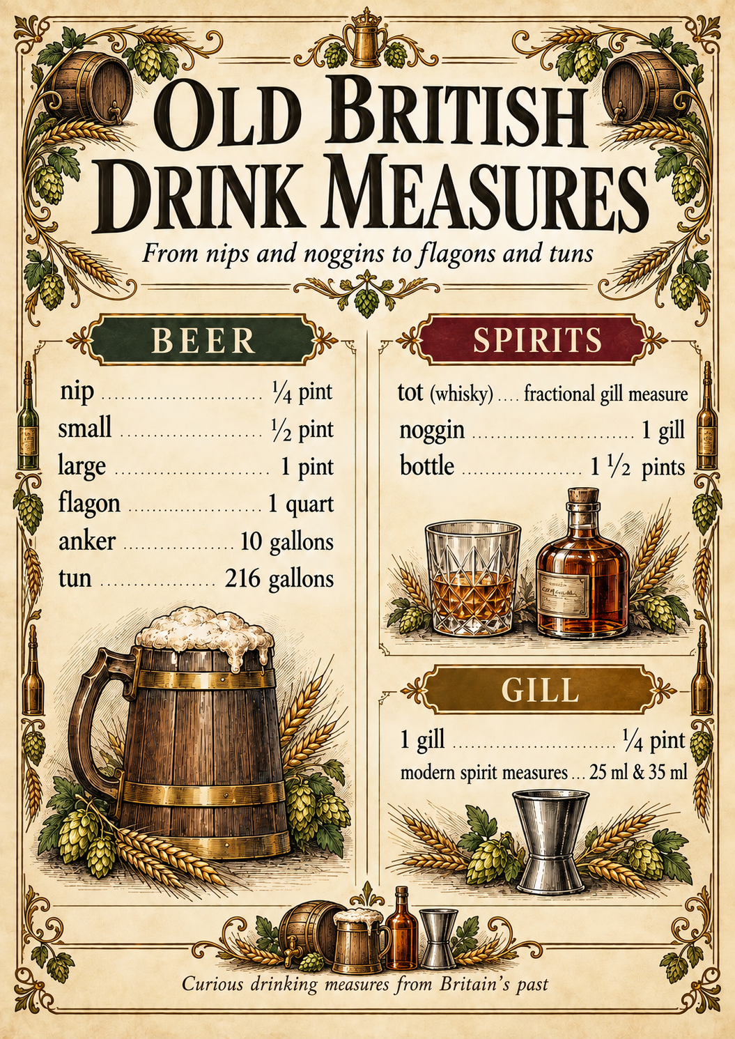 Old British Drink Measures Poster – Vintage Pub Wall Art