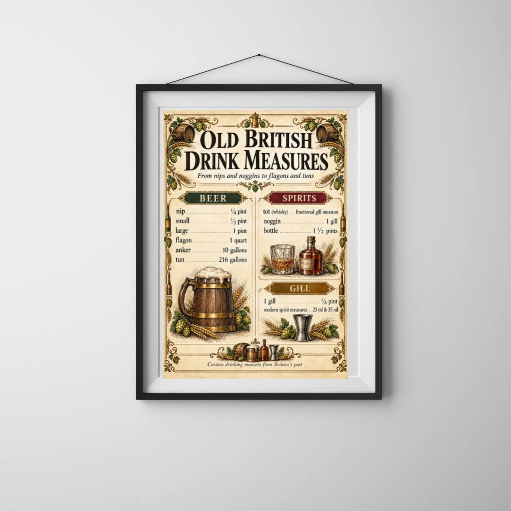 Old British Drink Measures Poster – Vintage Pub Wall Art