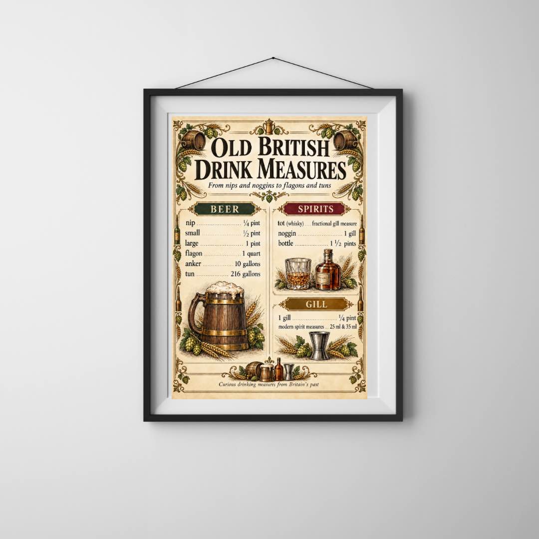 Old British Drink Measures Poster – Vintage Pub Wall Art